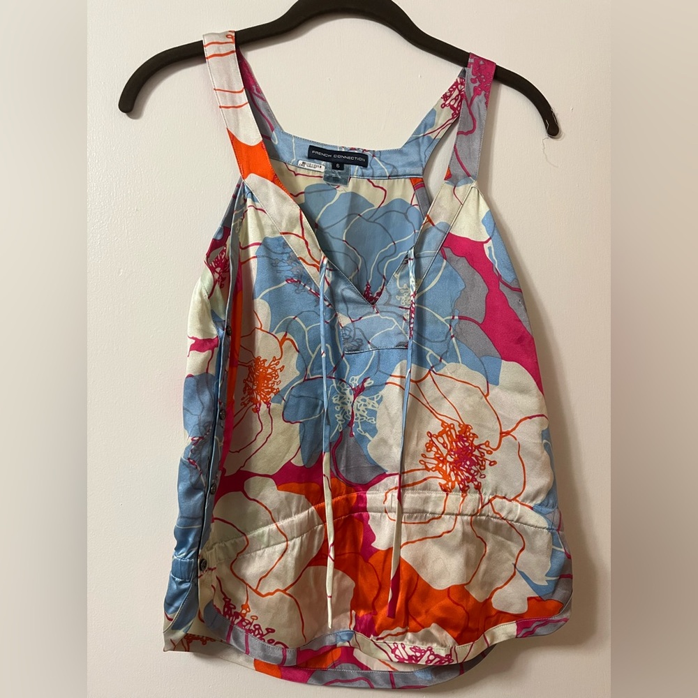French Connection Silk Floral Drawstring Cami - Blue, Pink, Orange, White